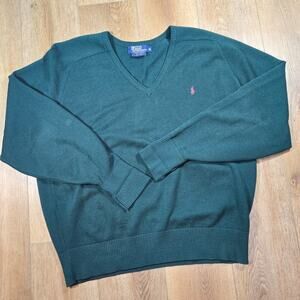 Vintage 90s Polo Ralph Lauren Sweater Mens XL Green Wool Knit Preppy USA